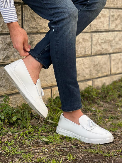 Tampa White Tassel Kilt Loafers for Men