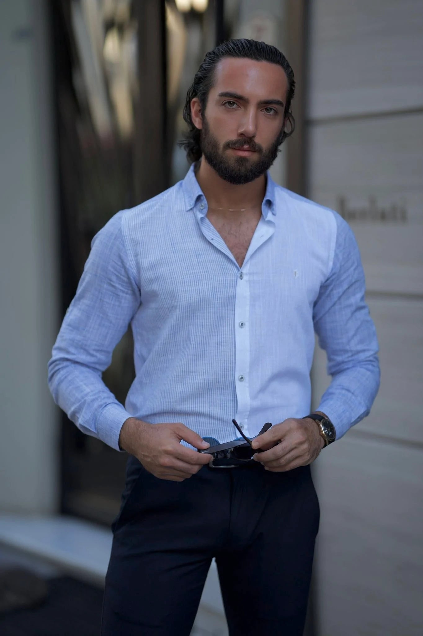 Brabion Milano Slim Fit White Striped Shirt