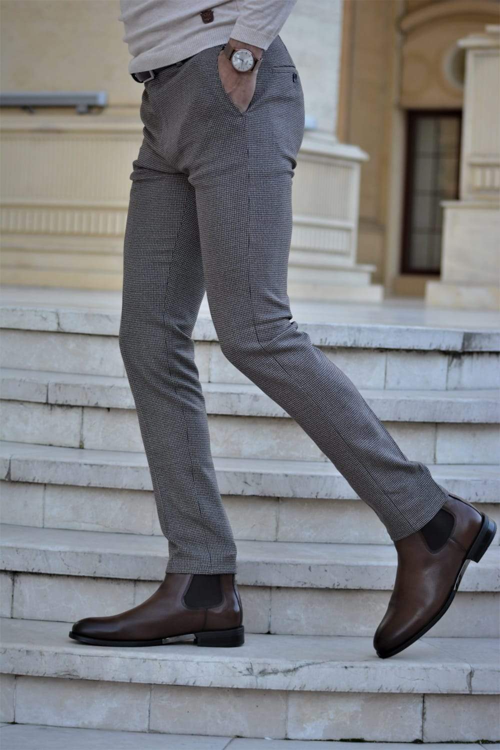 Vicenza Slim-fit Plaid Pants Beige - Ideal for Every Occasion