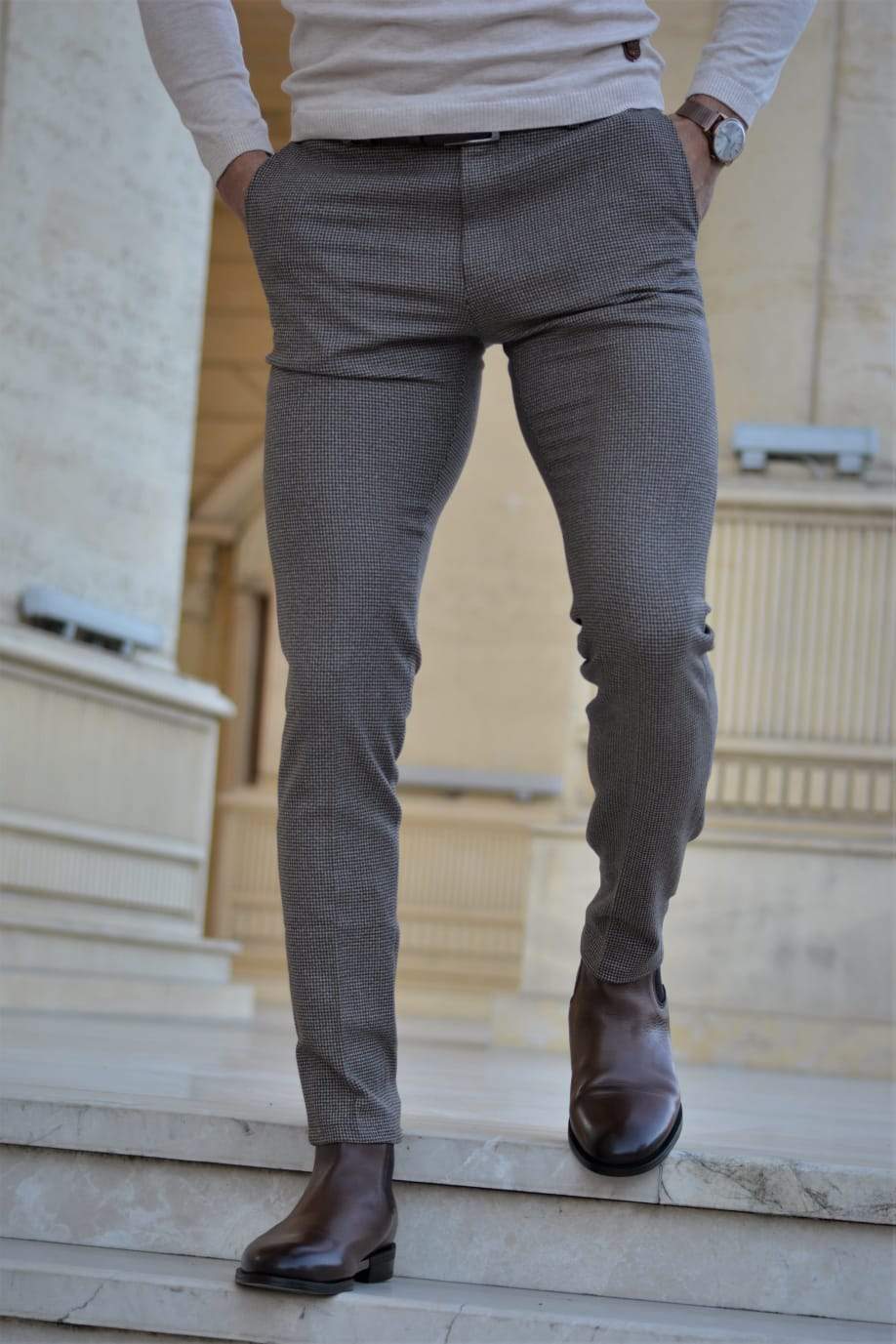 Vicenza Slim-fit Plaid Pants Beige - Ideal for Every Occasion