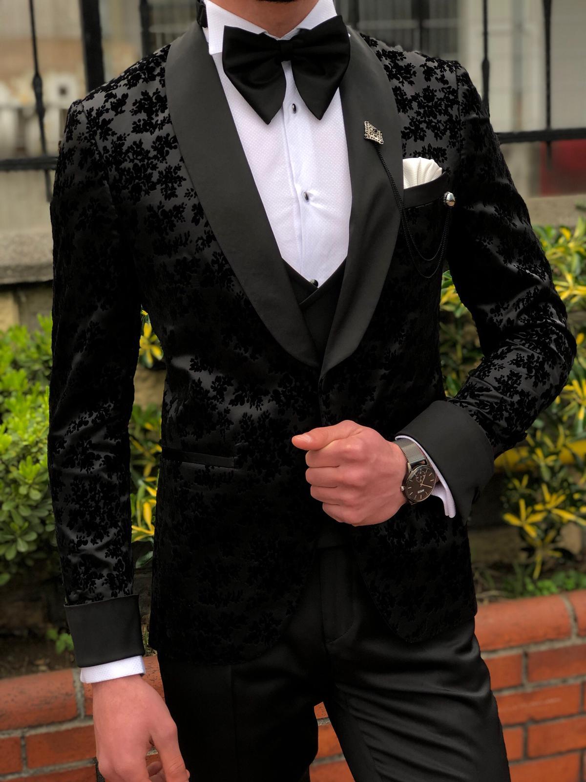 Abboud Black Embroidery Tuxedo - Timeless Elegance for Formal Occasions