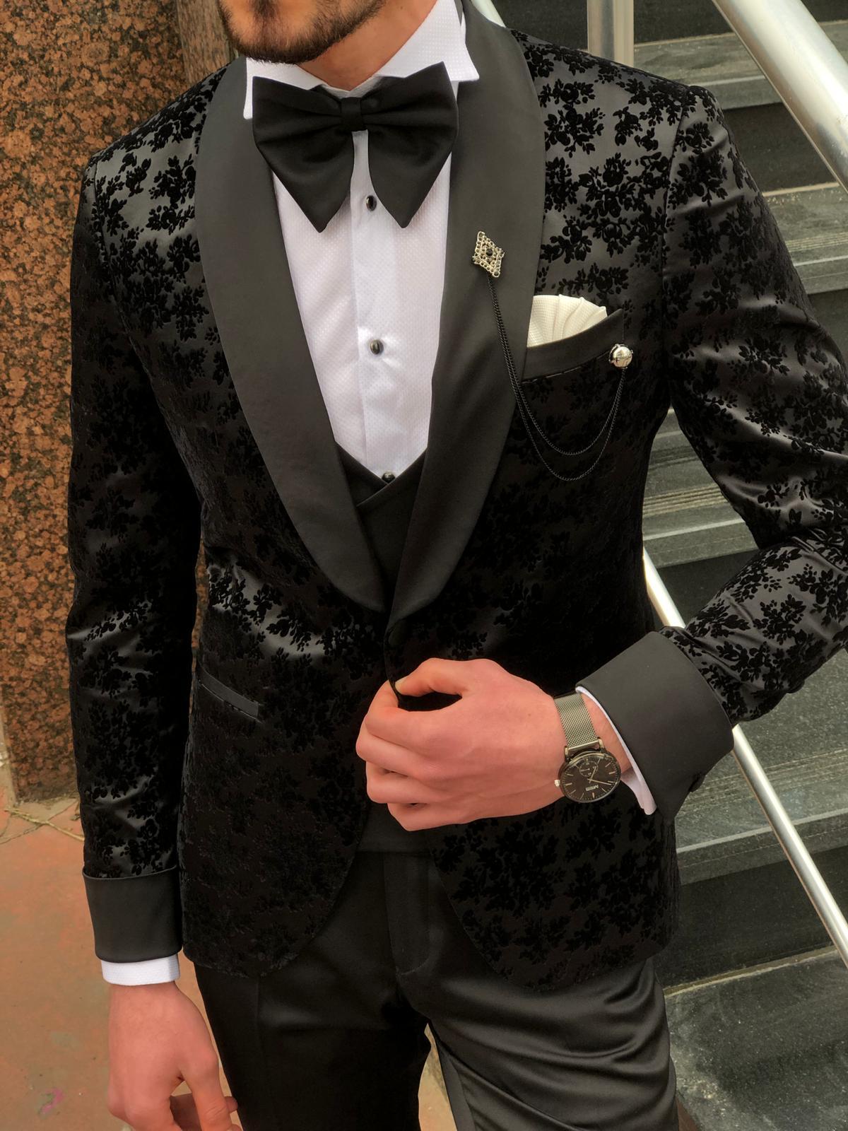 Abboud Black Embroidery Tuxedo - Timeless Elegance for Formal Occasions
