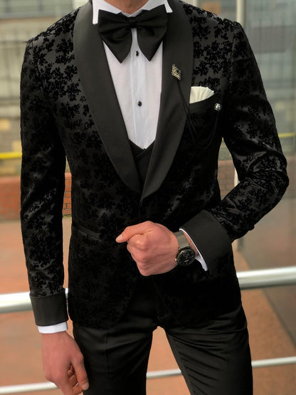 Abboud Black Embroidery Tuxedo - Timeless Elegance for Formal Occasions
