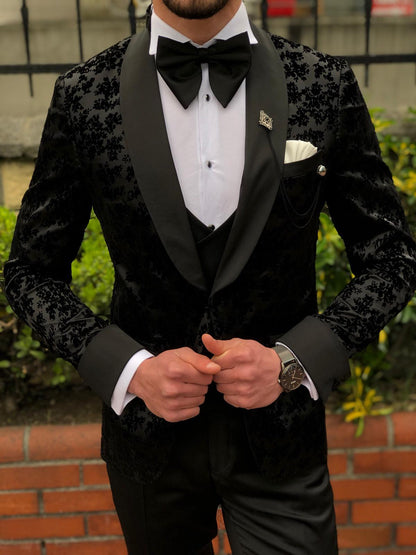 Abboud Black Embroidery Tuxedo - Timeless Elegance for Formal Occasions