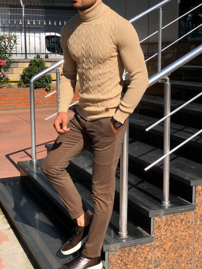 Calvin Slim-Fit Turtleneck Knitwear in Beige