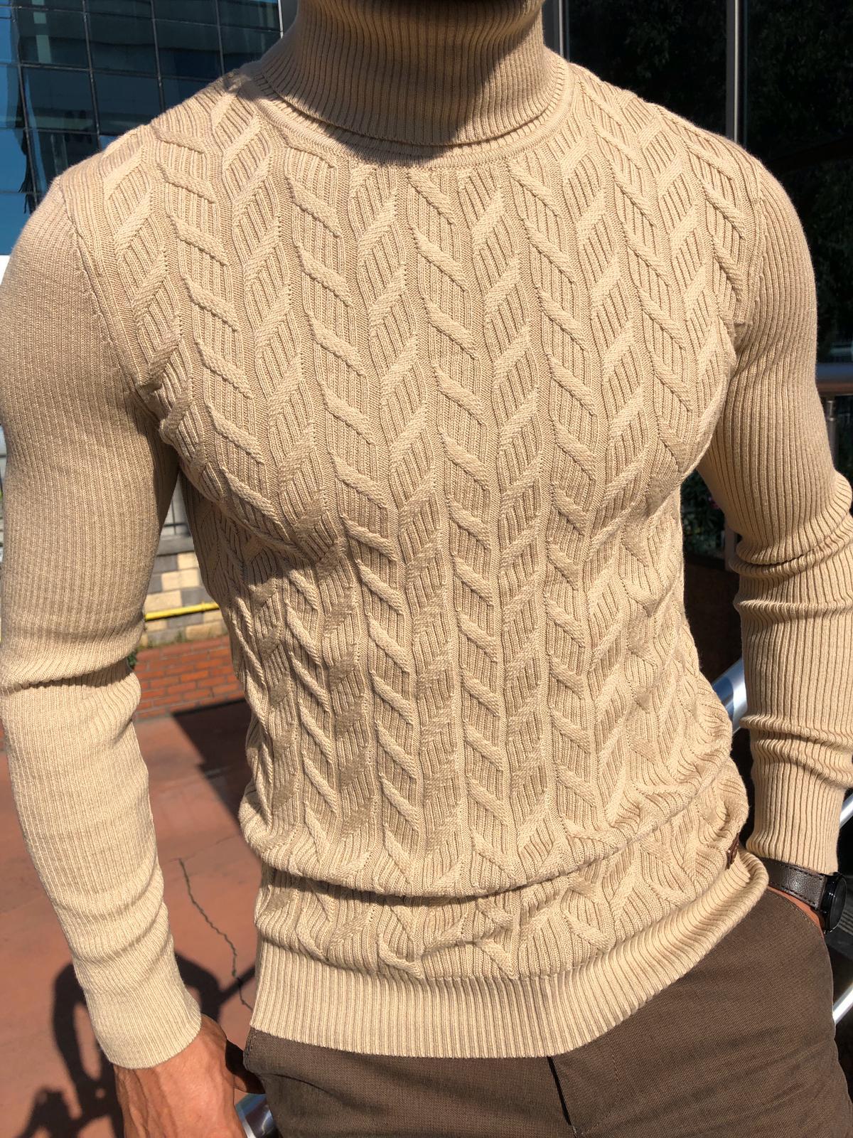 Calvin Slim-Fit Turtleneck Knitwear in Beige