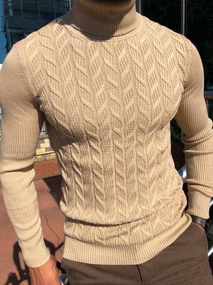 Calvin Slim-Fit Turtleneck Knitwear in Beige