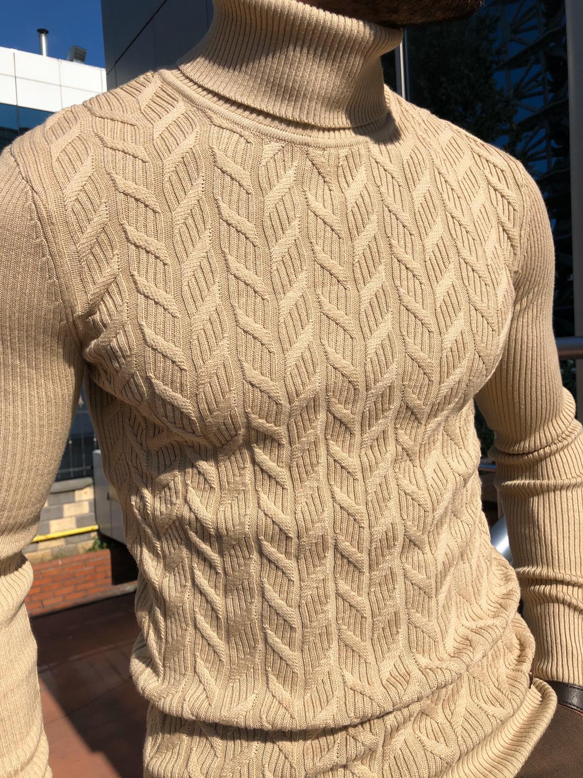 Calvin Slim-Fit Turtleneck Knitwear in Beige