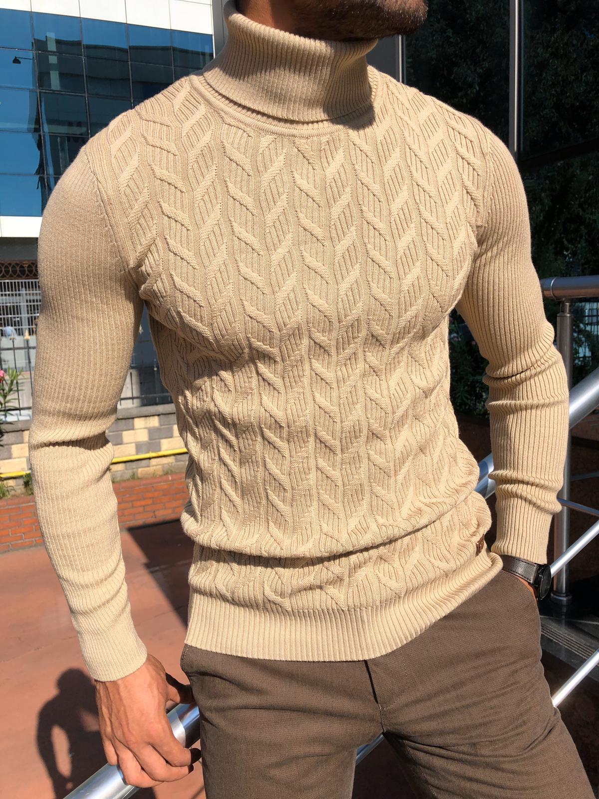 Calvin Slim-Fit Turtleneck Knitwear in Beige