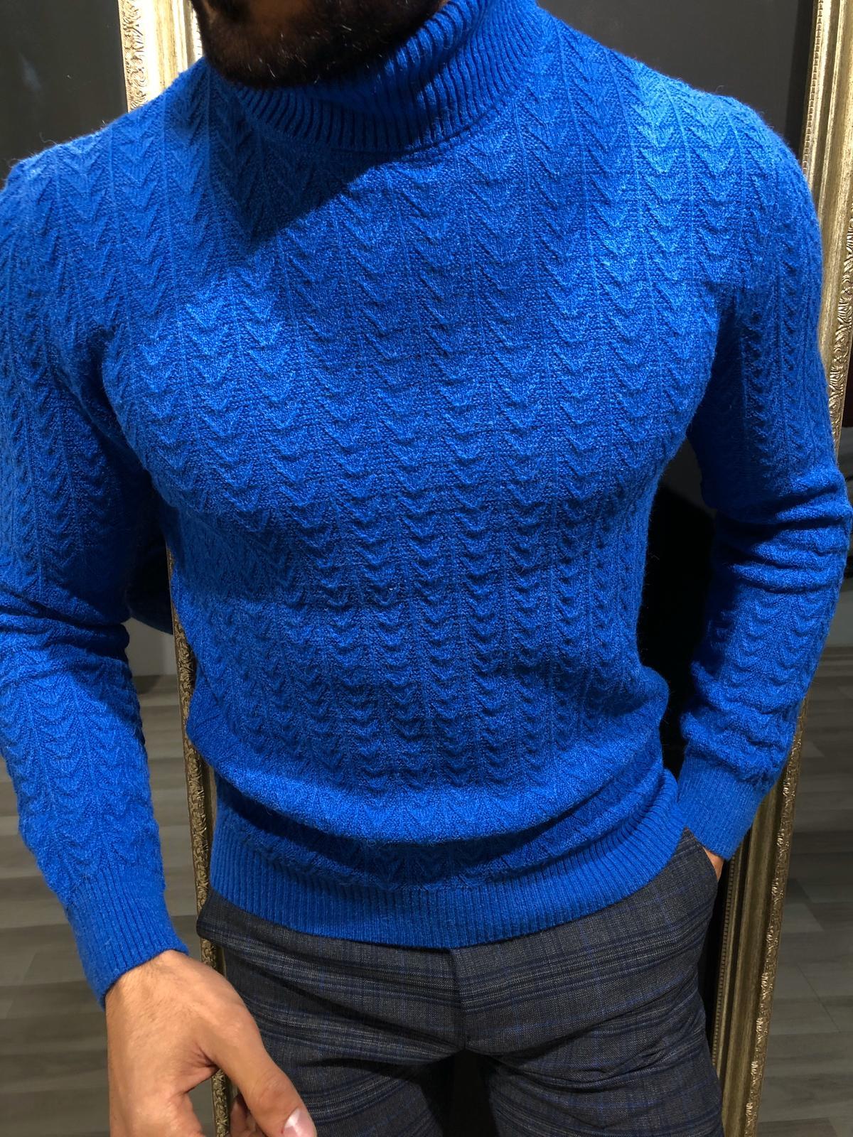Calvin Slim-Fit Wool Turtleneck Knitwear in Sax