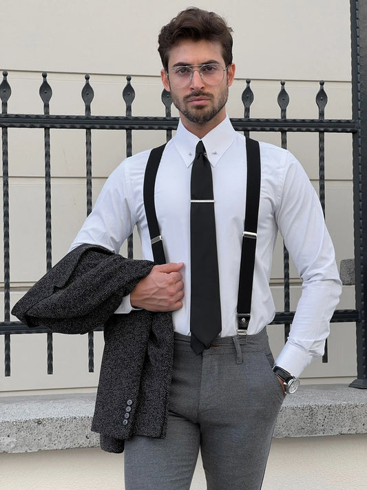 Brabion Milano Slim Fit Metal Buttoned Cotton White Shirt