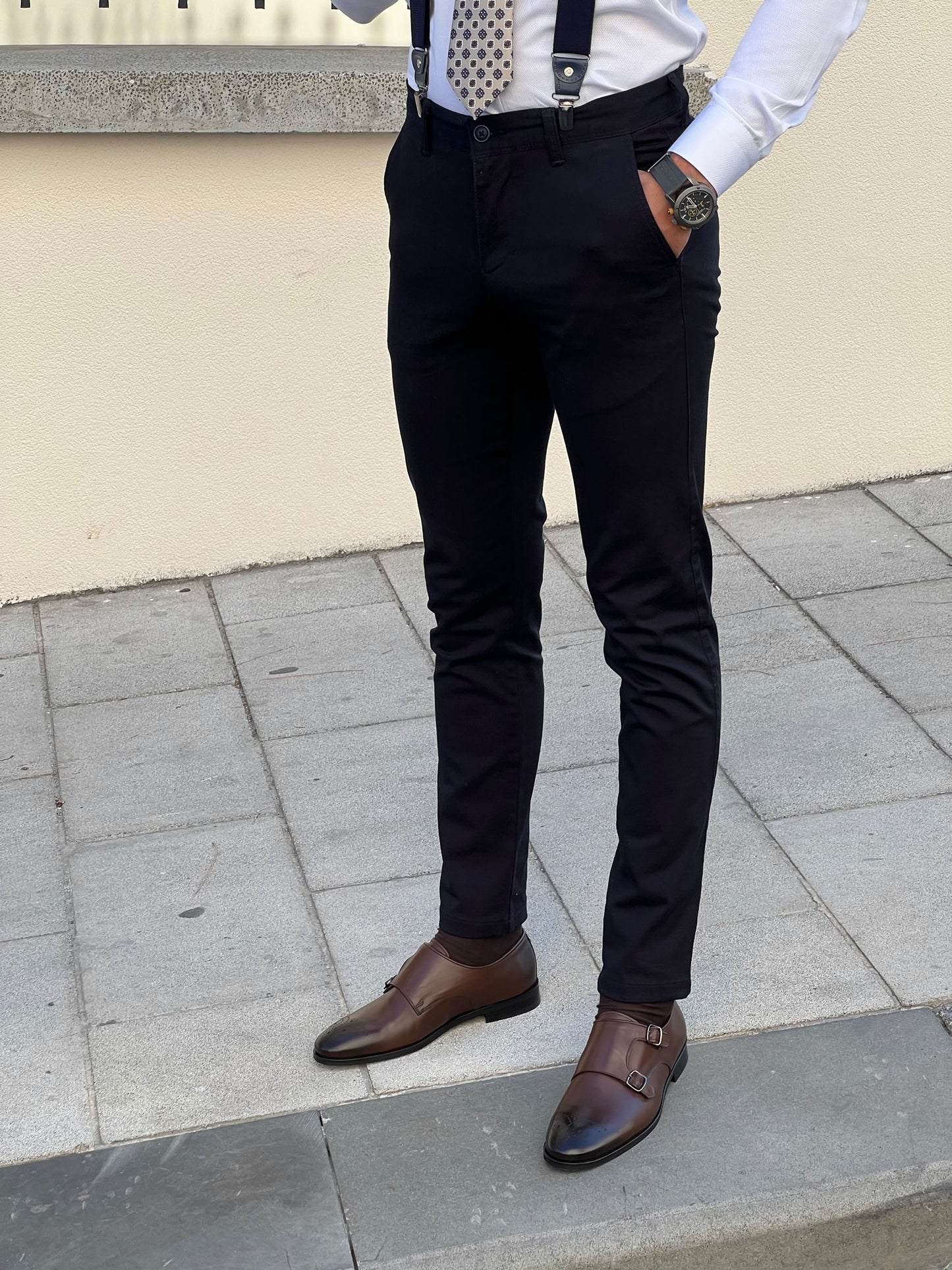 Benjamin Slim Fit High Quality Dark Blue Patterned Anthracite Pants