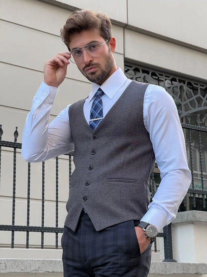 Stefano Slim Fit Anthracite Woolen Vest