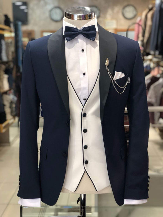 Slim-Fit Navy-Blue Tuxedo Suit for Elegant Occasions