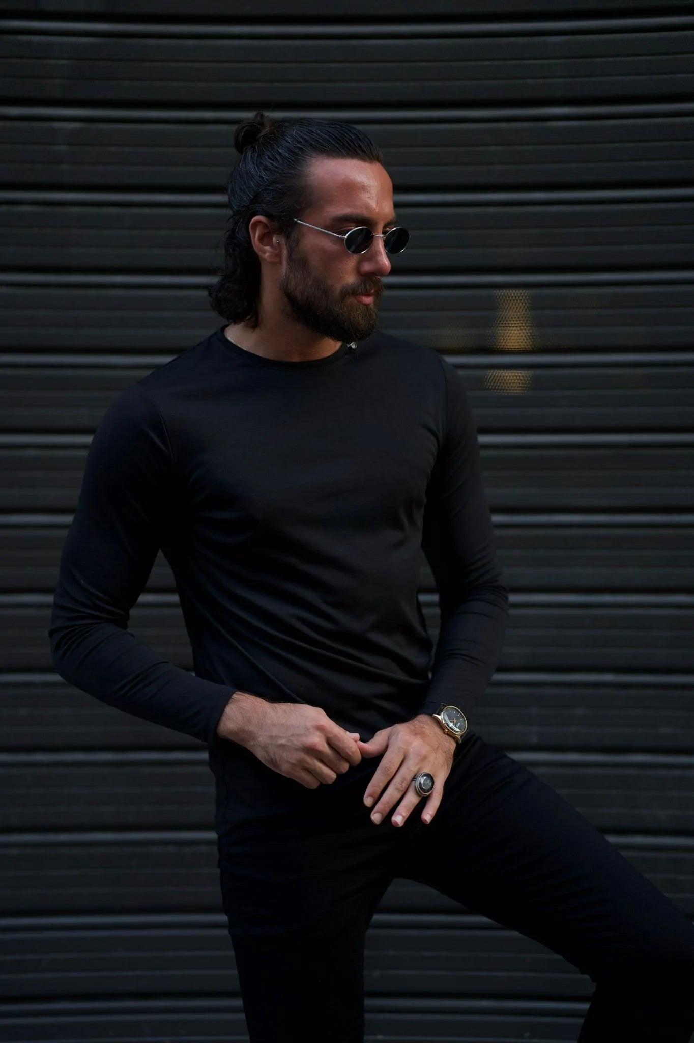 Stefano Slim Fit Custom Design Round Neck Black Sweater