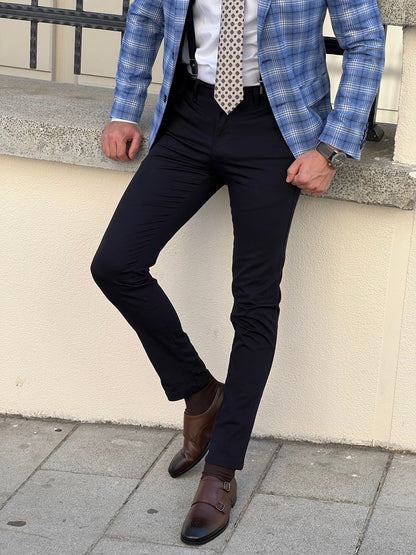 Benjamin Slim Fit High Quality Dark Blue Patterned Anthracite Pants