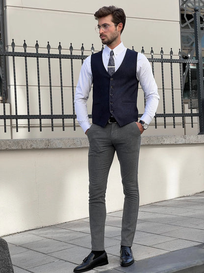 Stefano Slim Fit Navy Blue Woolen Vest - Perfect for Any Occasion