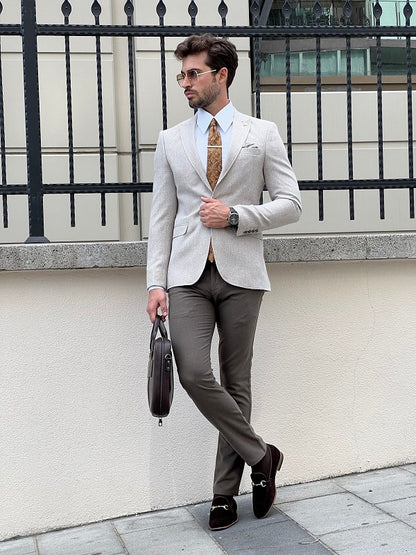 Edmond Beige Slim Fit Notch Lapel Blazer