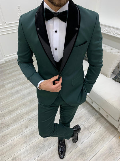 Bergamo Green Slim Fit Velvet Peak Lapel Tuxedo