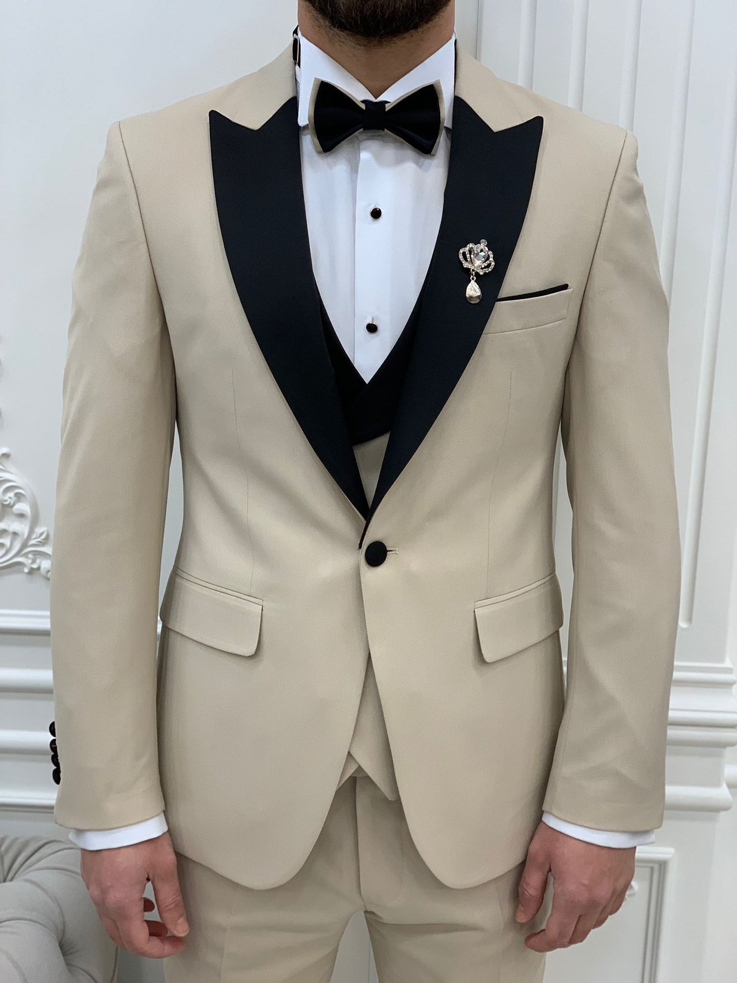 Eden Beige Slim Fit Peak Lapel Tuxedo