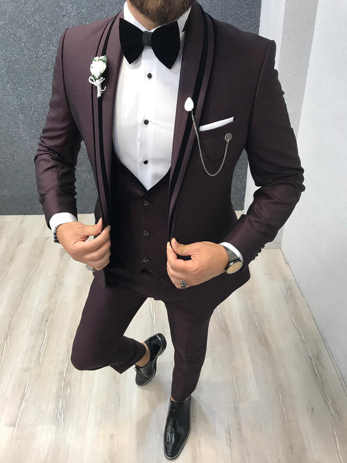 Acacia Claret Red Slim Fit Tuxedo