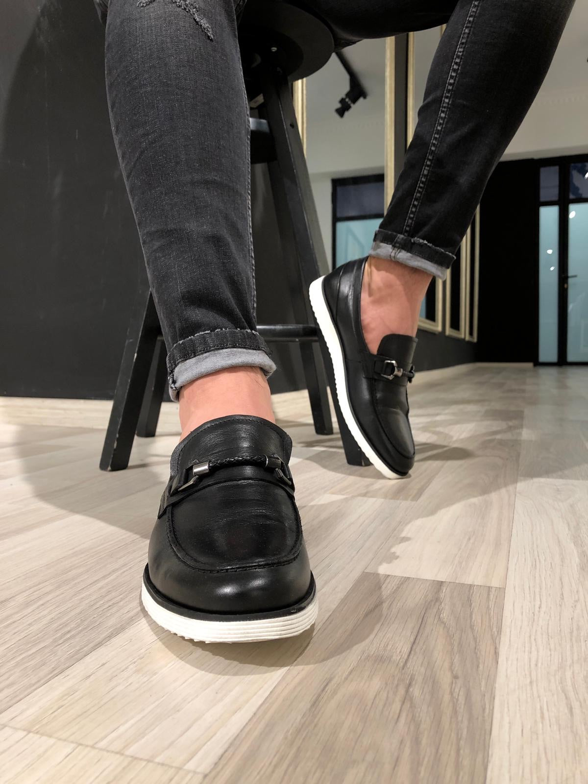 Heritage Buckle Detail Black Loafer