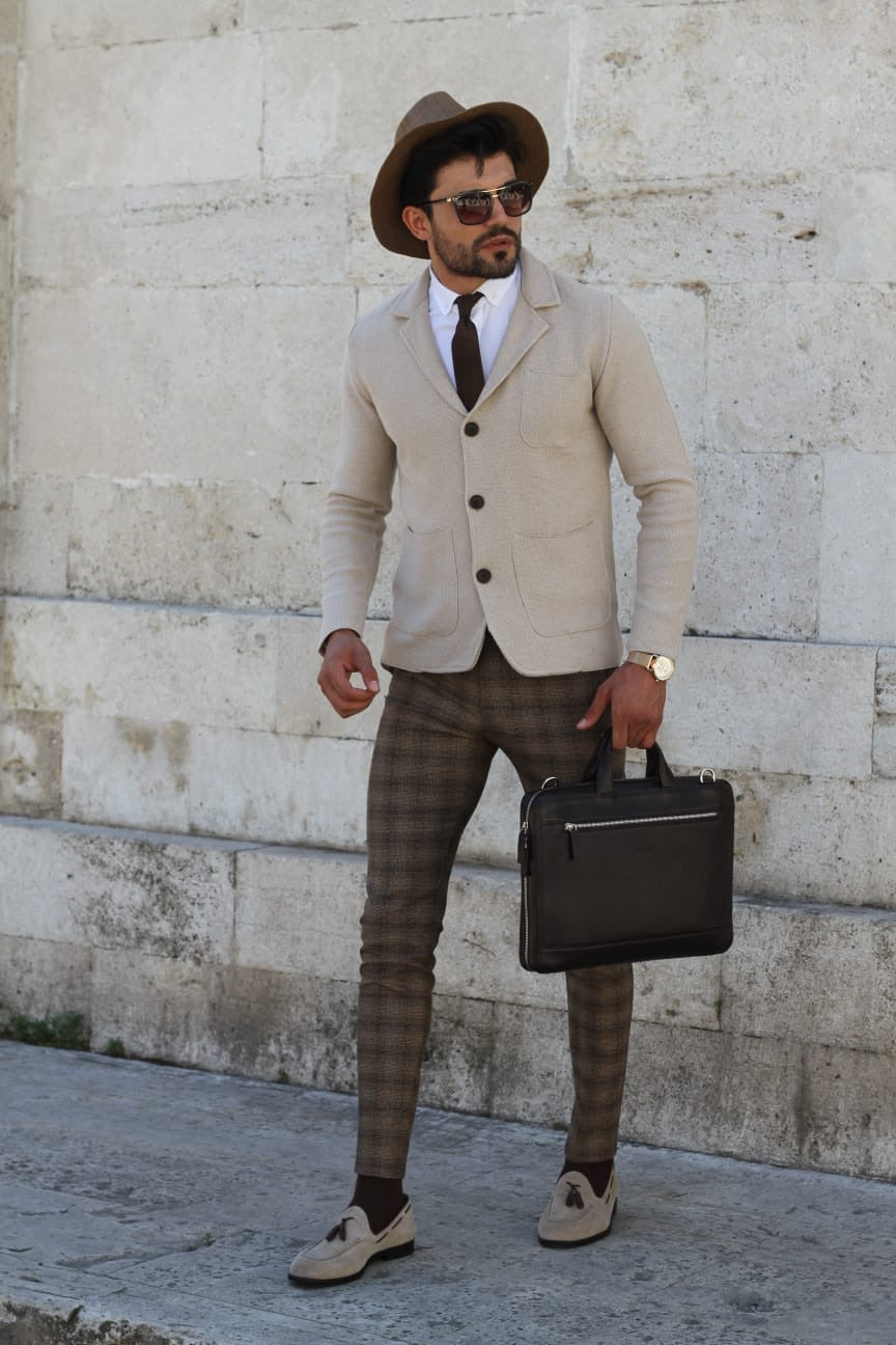 Percy Beige Slim Fit Knitwear Cardigan