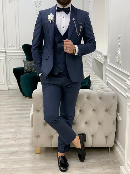 Avion Blue Slim Fit Shawl Lapel Tuxedo