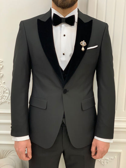Eden Black Slim Fit Velvet Peak Lapel Tuxedo