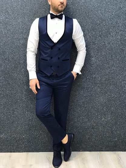 Ventura Blue Slim Fit Velvet Peak Lapel Tuxedo