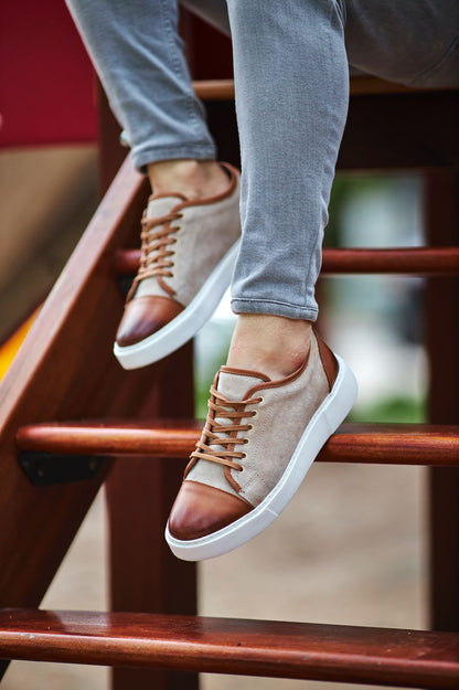 Prince Eva Sole Leather Beige Sneakers - Versatile Elegance for Every Occasion