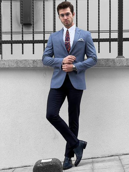 Eros Blue Slim Fit Peak Lapel Wool Blazer - The Perfect Blend of Style and Comfort