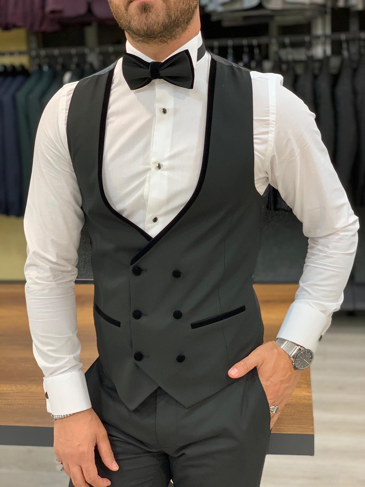 Stefano Black Slim Fit Shawl Lapel Tuxedo