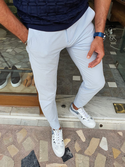 Berton Blue Slim Fit Cotton Pants