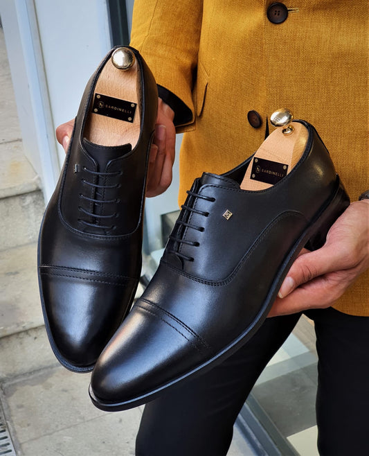 Stefano Black Wholecut Oxfords - Timeless Elegance for Every Occasion