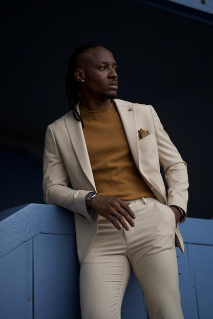 Sorento Beige Slim Fit Linen Suit - Elegant Style for Every Occasion