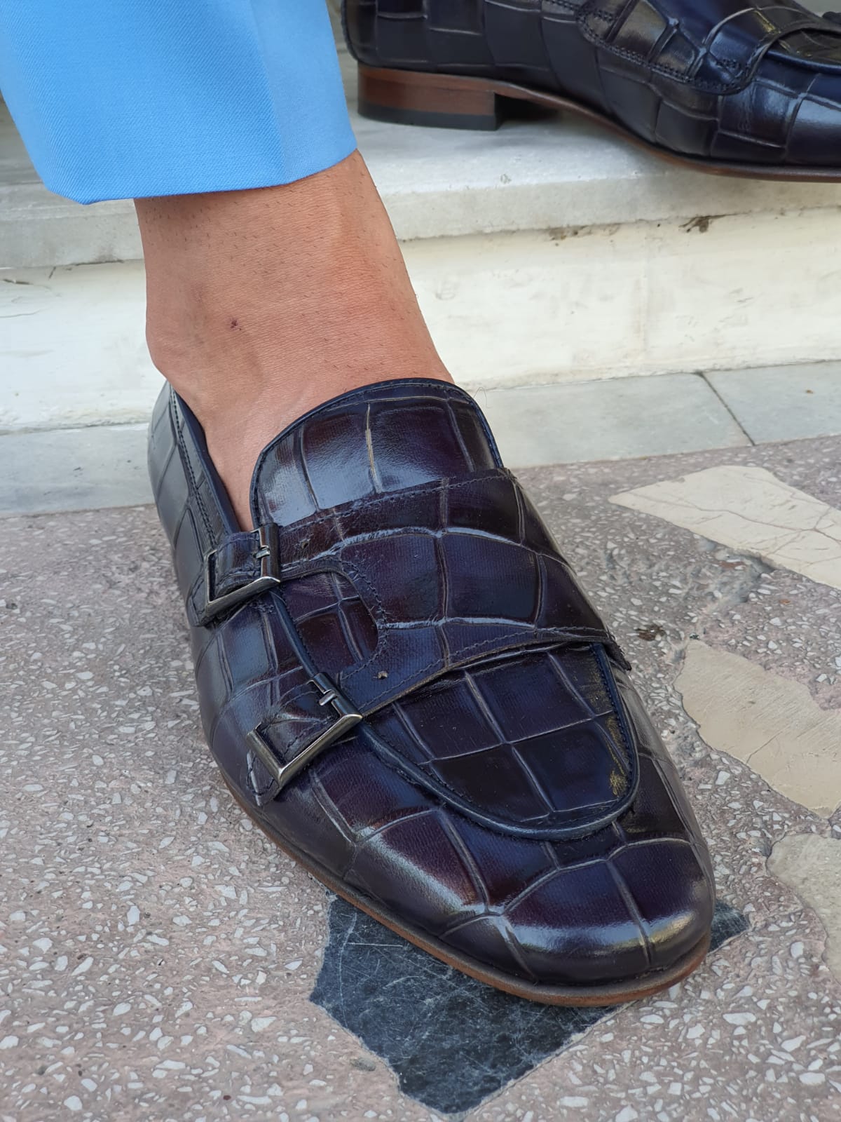 Livorno Navy Blue Double Monk Strap Loafers