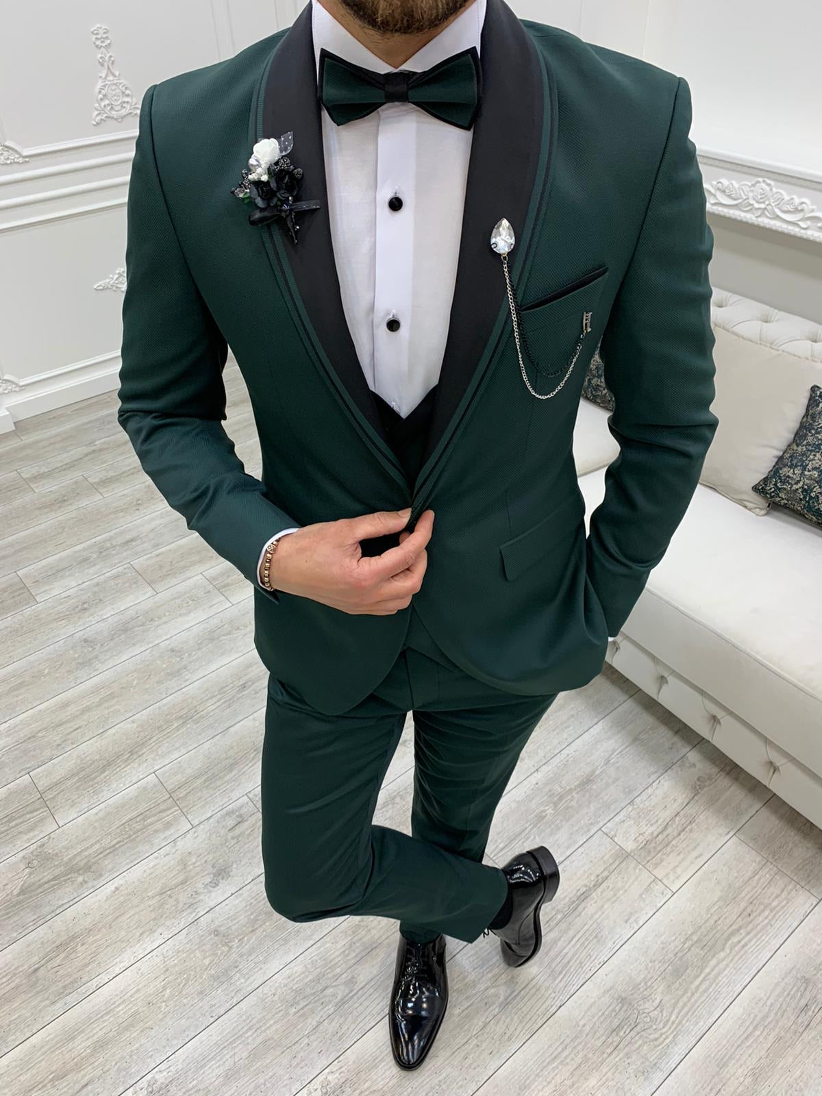 Torino Green Slim Fit Velvet Peak Lapel Tuxedo
