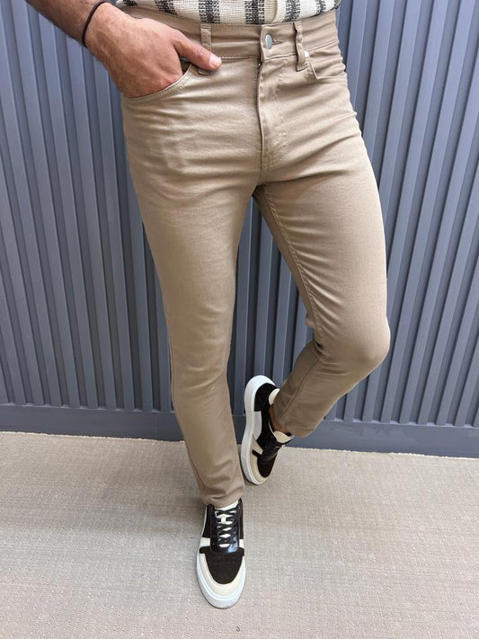 Sorento Beige Slim Fit Cotton Pants for Every Occasion