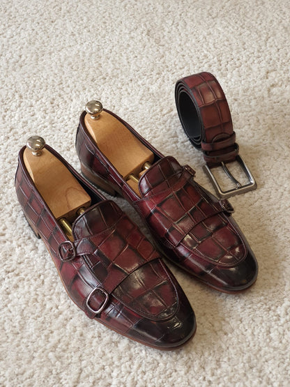 Antonio Burgundy Double Monk Strap Loafers - Redefining Elegance in Men's Footwear