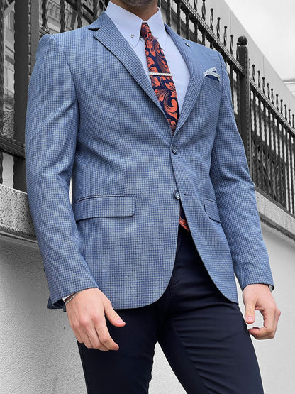 Eros Blue Slim Fit Peak Lapel Wool Blazer - The Perfect Blend of Style and Comfort