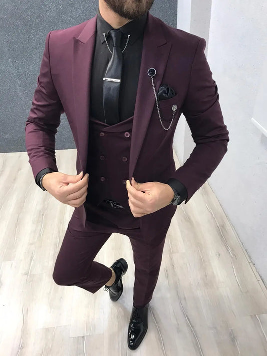 Wanker Burgundy Slim Fit Wool Suit: Elegance Redefined brabion