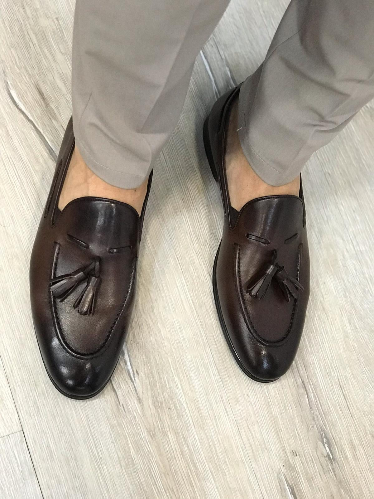 Tassel Leather Dark Brown Loafers – Sophisticated Footwear for Every Occasion