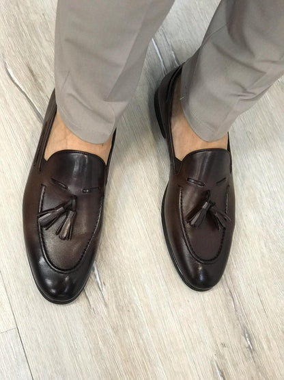 Tassel Leather Dark Brown Loafers – Sophisticated Footwear for Every Occasion