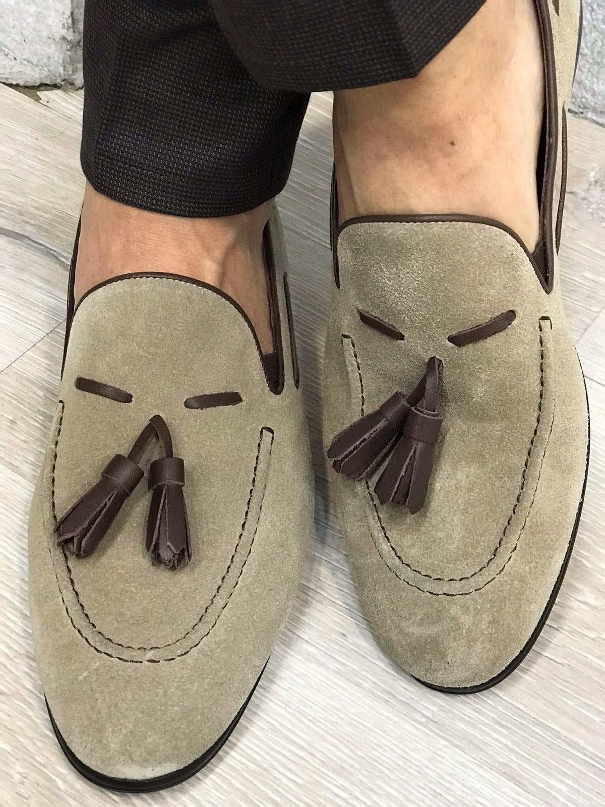 Tassel Suede Leather Cream Loafers