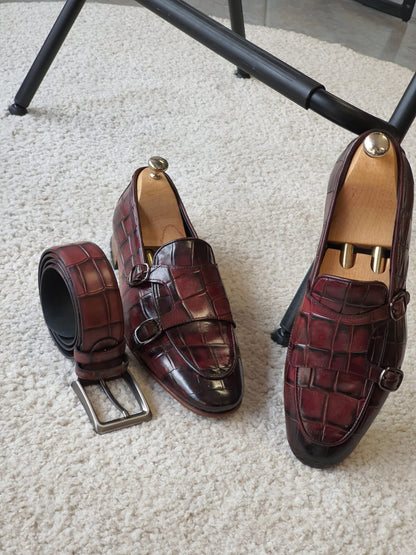 Antonio Burgundy Double Monk Strap Loafers - Redefining Elegance in Men's Footwear