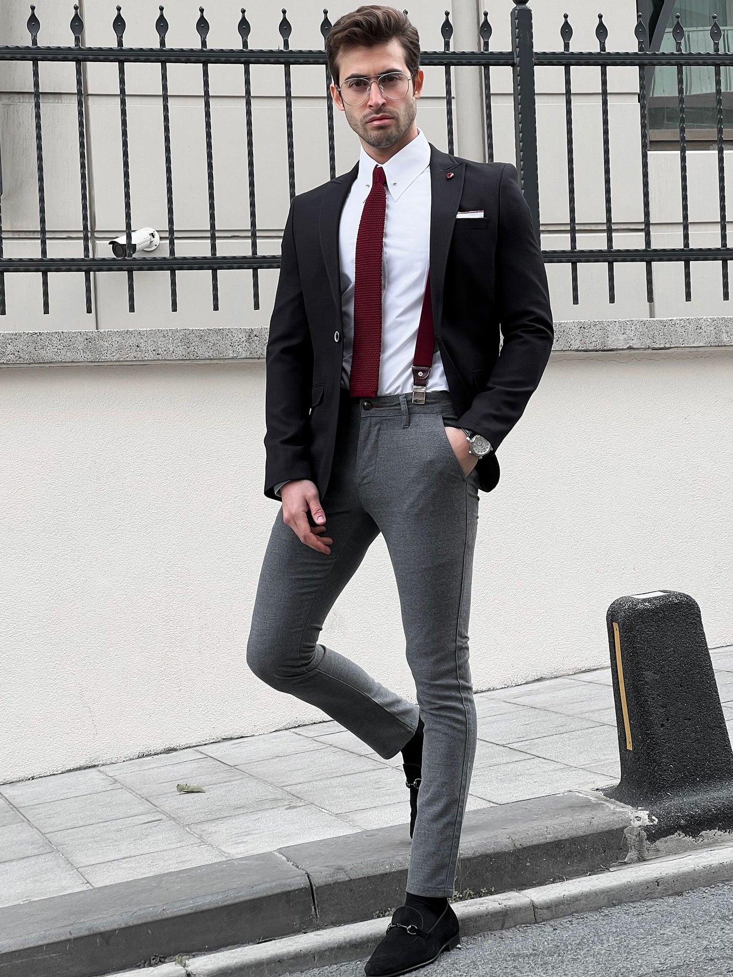 Eros Black Slim Fit Peak Lapel Wool Blazer