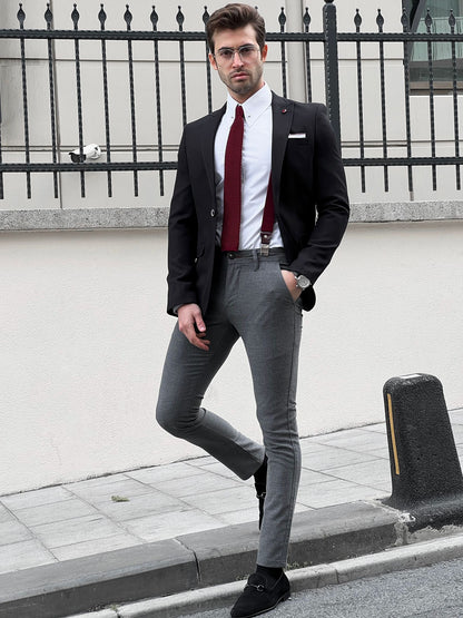 Eros Black Slim Fit Peak Lapel Wool Blazer