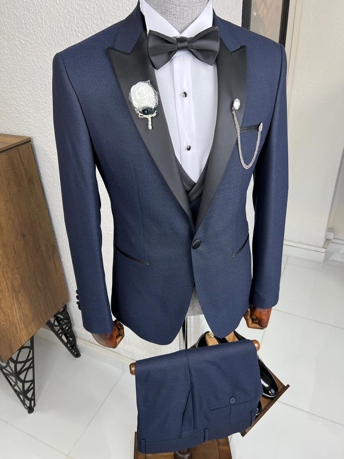 Veneta Slim Fit Dovetail Collared Navy Blue Tuxedo