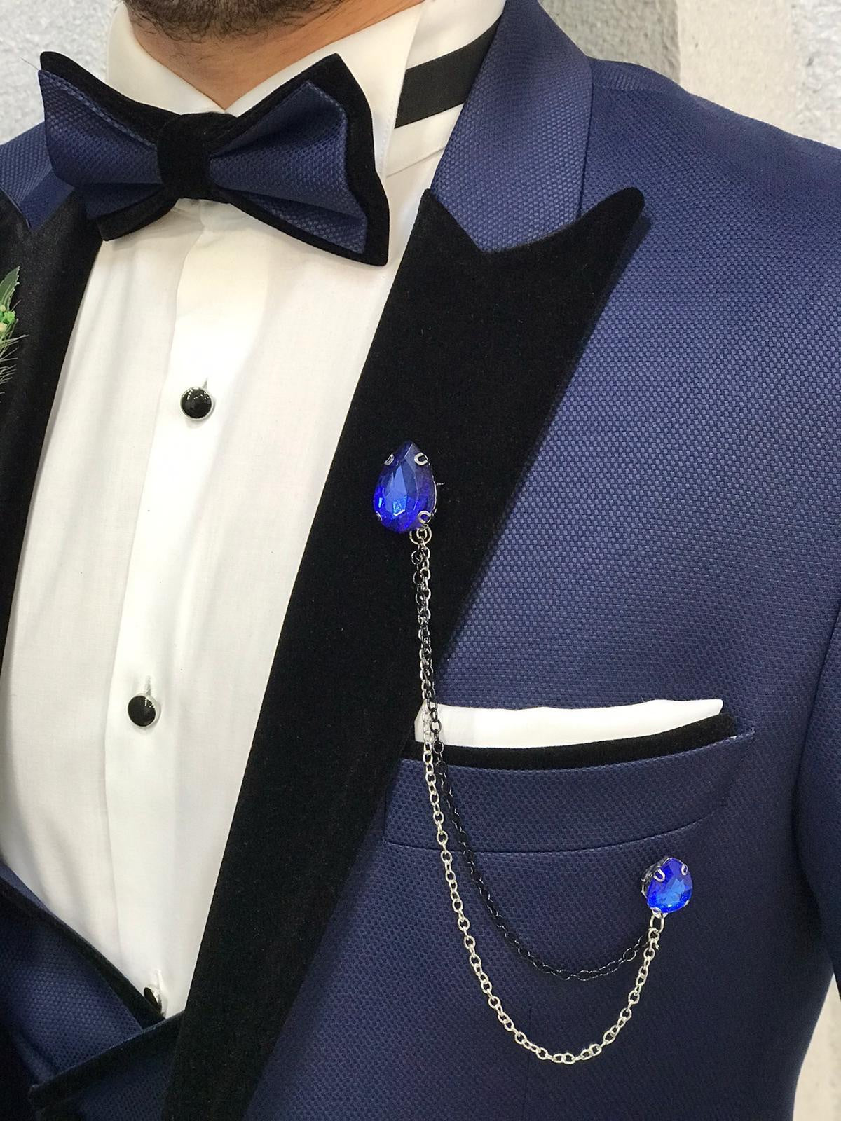 Ventura Blue Slim Fit Velvet Peak Lapel Tuxedo